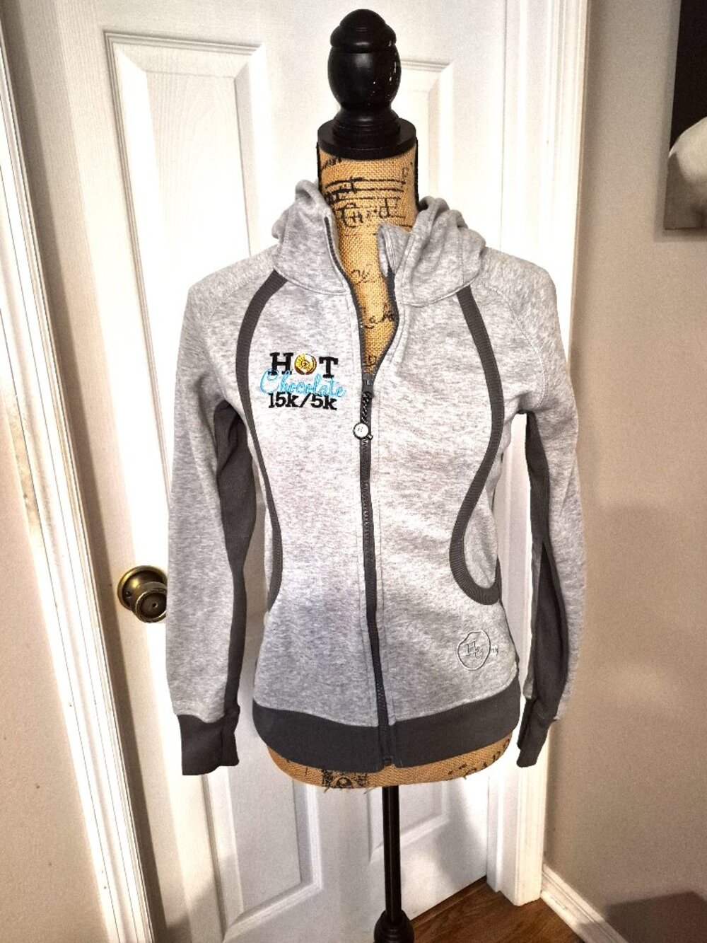 Hot Chocolate 15K/5K Hooded Jacket by Running Man Dark Gray and Light Gray
